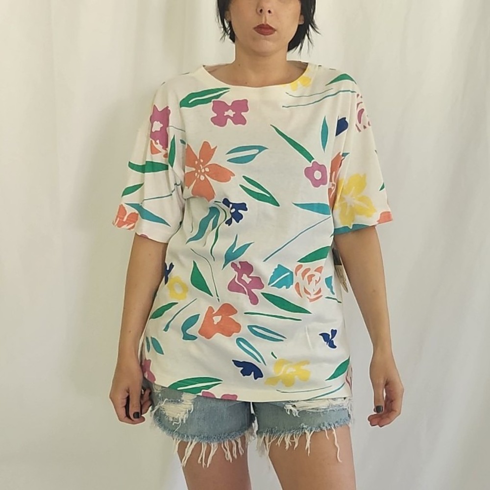 90s Deadstock White Floral Tee